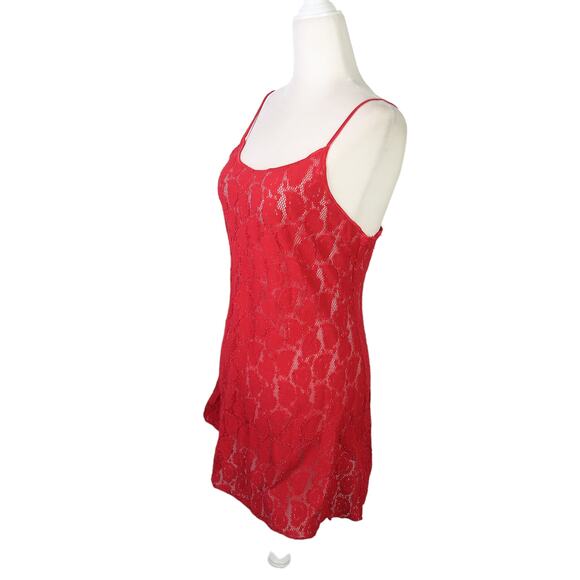 Vintage 90s red heart lace mini lingerie slip dress M - Picture 3 of 5